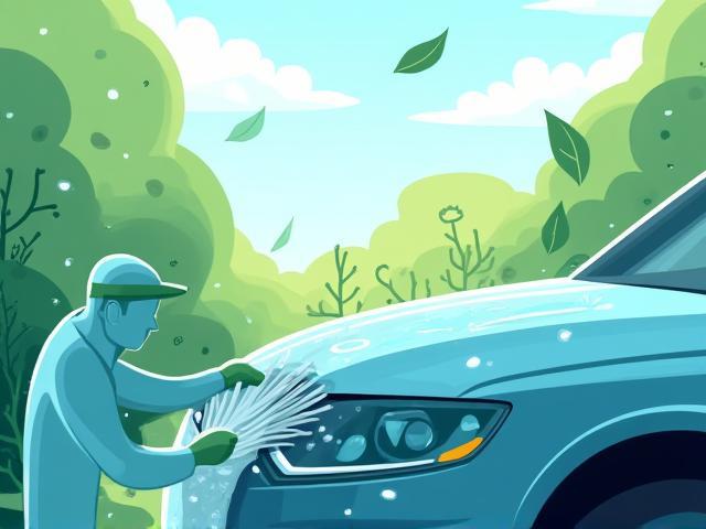 Illustration de nettoyage automobile écoresponsable avec produits verts et économie d'eau
